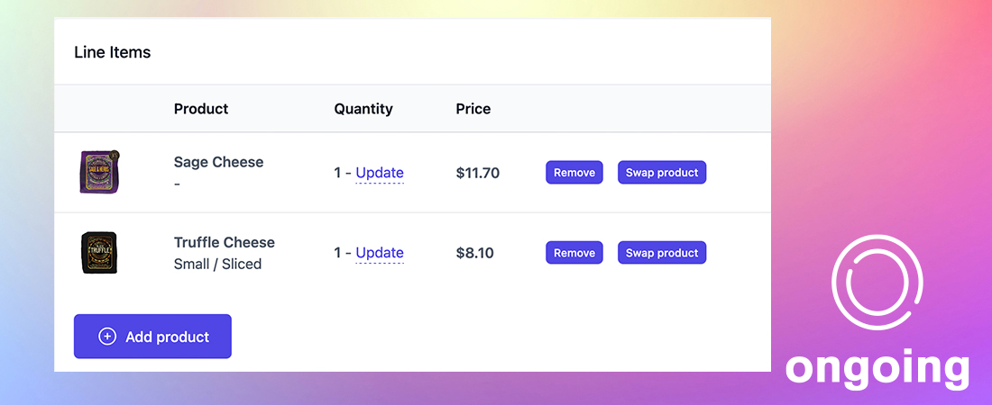 add product to order ongoing shopify subscriptions